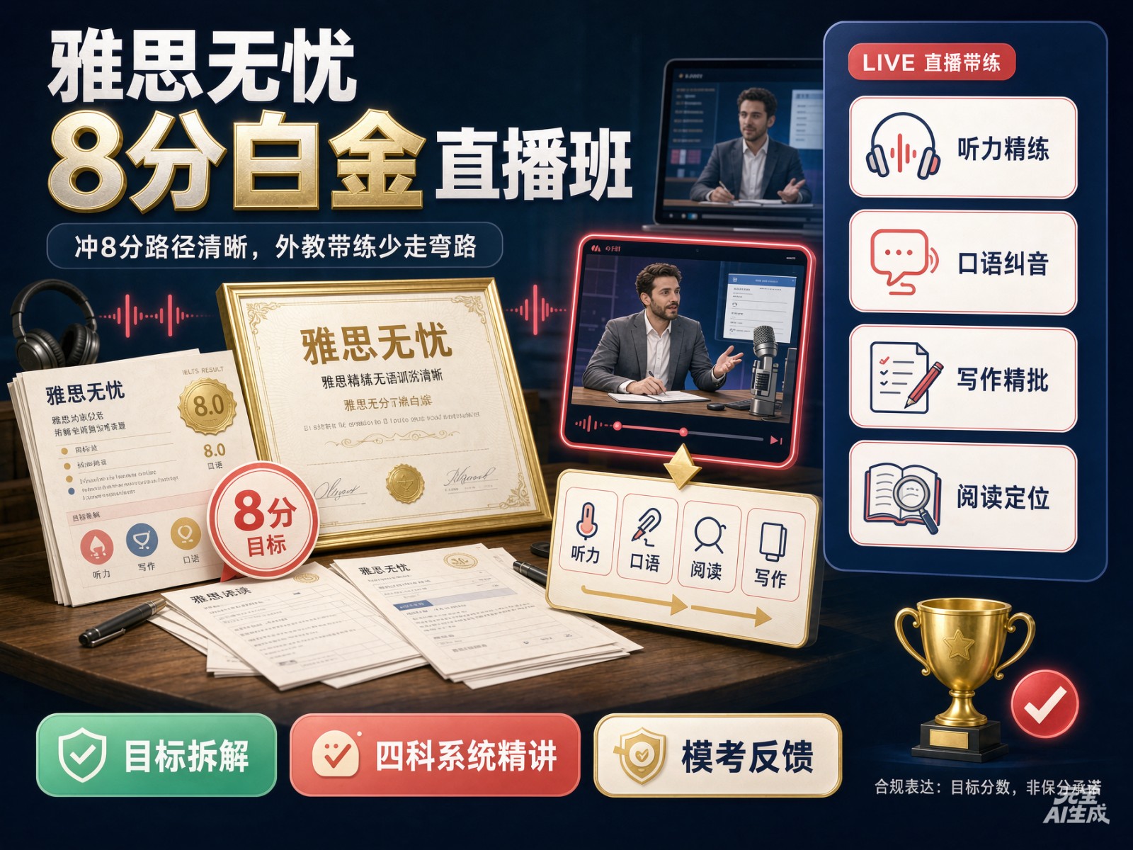 【雅思无忧】8分白金直播班-强化直播